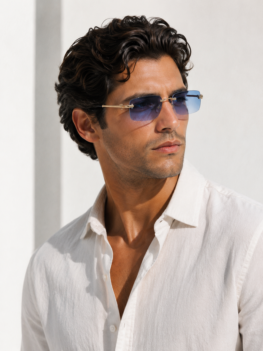 Lunettes de soleil sans monture rectangulaires avec verres dégradés bleus - Samara