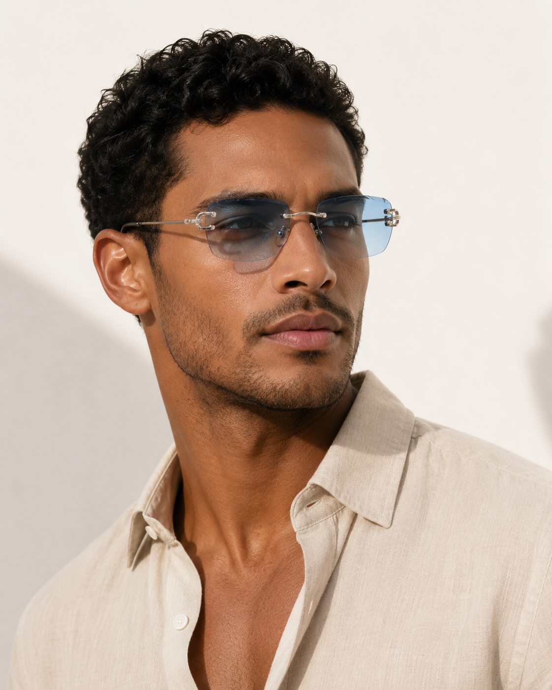 Lunettes de soleil carrées sans monture en métal doré - Samara